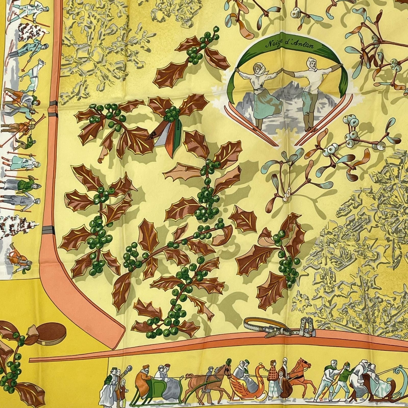 Hermes Carre 90 Neige D'antan Last Year's Snow Yellow Silk 100% Scarf — view 2