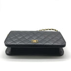 Chanel CC Logo Quilted Leather Push Lock Chain Shoulder Bag Black — view 4