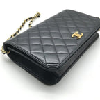 Chanel CC Logo Quilted Leather Push Lock Chain Shoulder Bag Black — view 6