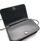Chanel CC Logo Quilted Leather Push Lock Chain Shoulder Bag Black — view 9