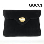 Gucci Logo Suede Vintage Clutch Black