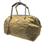 Prada Nylon Tessuto Triangle Logo Quilted Mini Boston Chain Hand Bag Brown — view 2