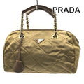 Prada Nylon Tessuto Triangle Logo Quilted Mini Boston Chain Hand Bag Brown