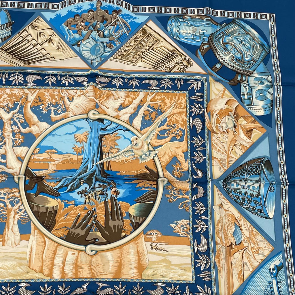 Hermes Scarf Carre 90 Au Son du Tam Silk Blue — view 3