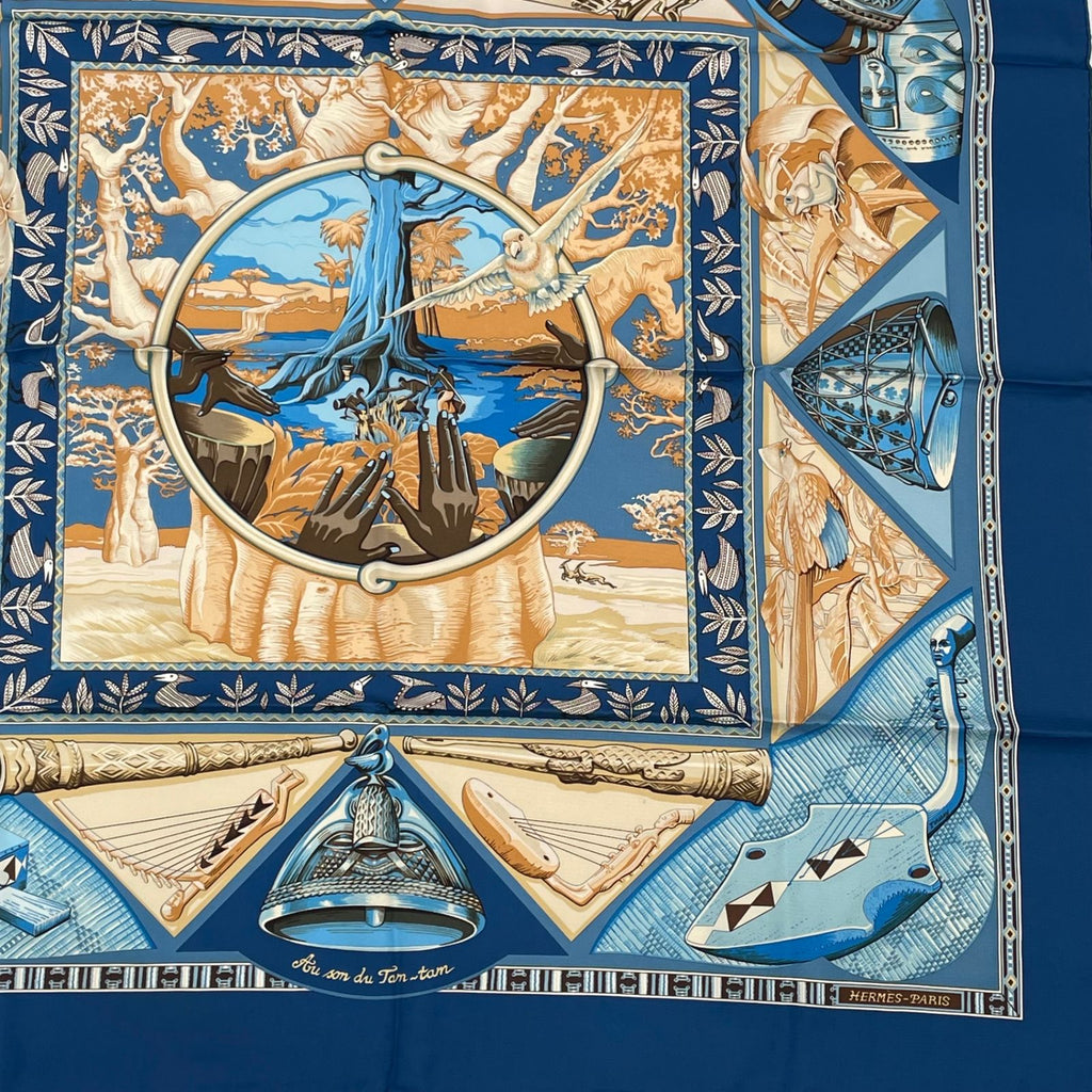 Hermes Scarf Carre 90 Au Son du Tam Silk Blue — view 5