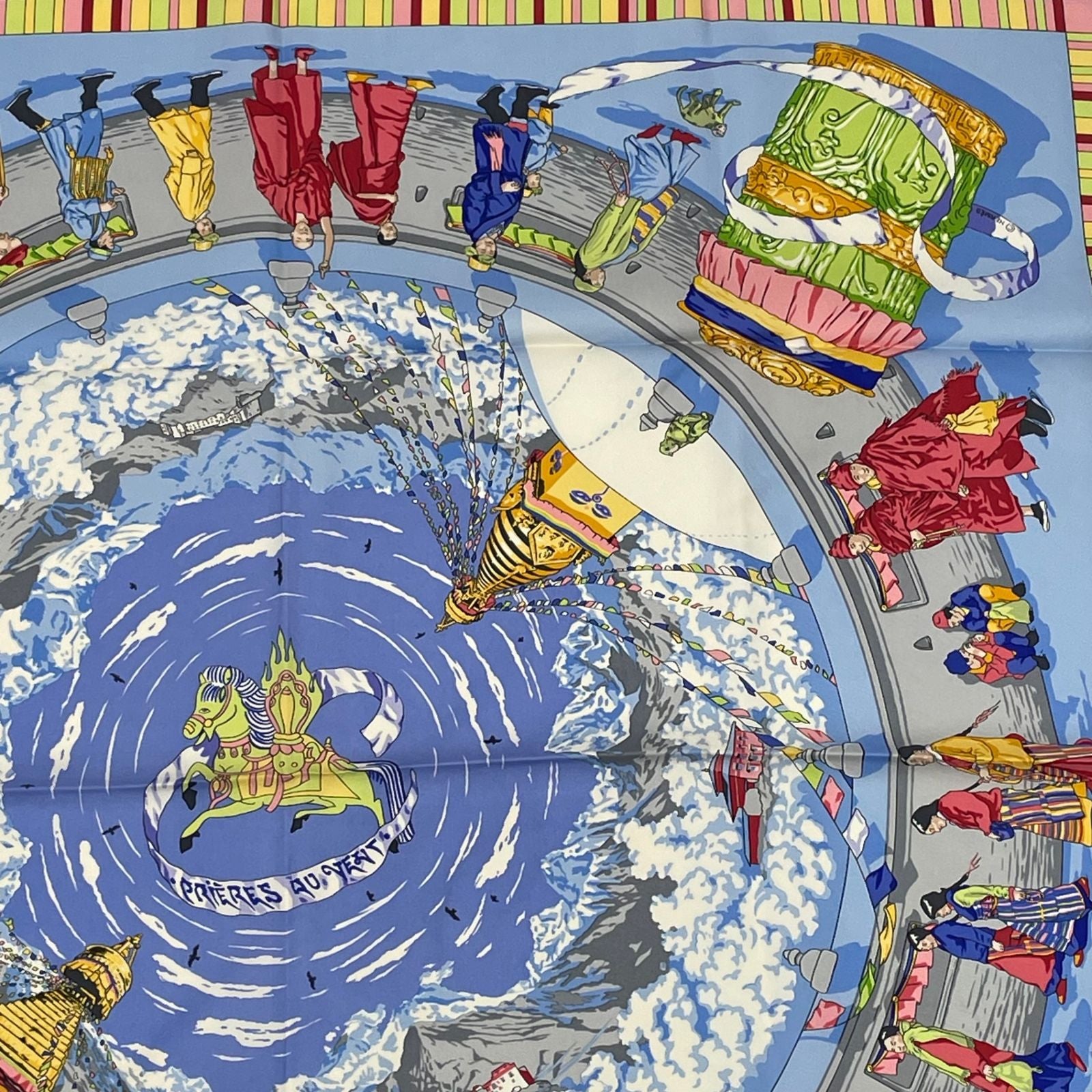 Hermes Carre 90 Prieres AU Vent Prayer in the Wind Silk Scarf Blue — view 3