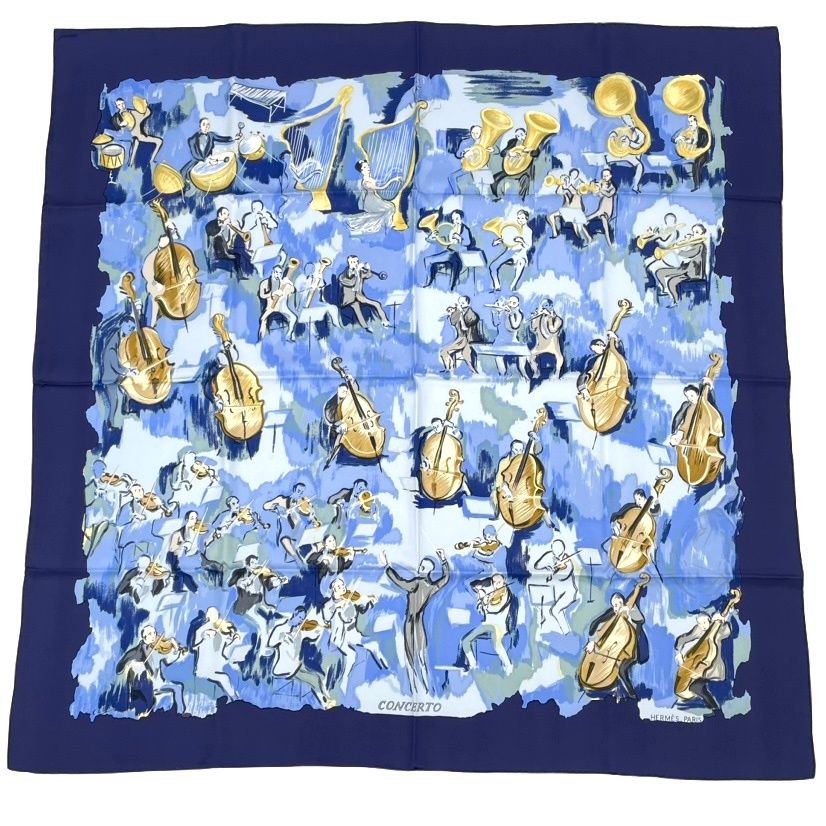 Hermes Carre 90 Concerto Blue Silk 100% Scarf