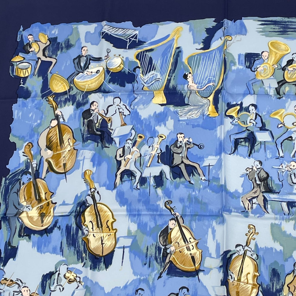 Hermes Carre 90 Concerto Blue Silk 100% Scarf — view 2