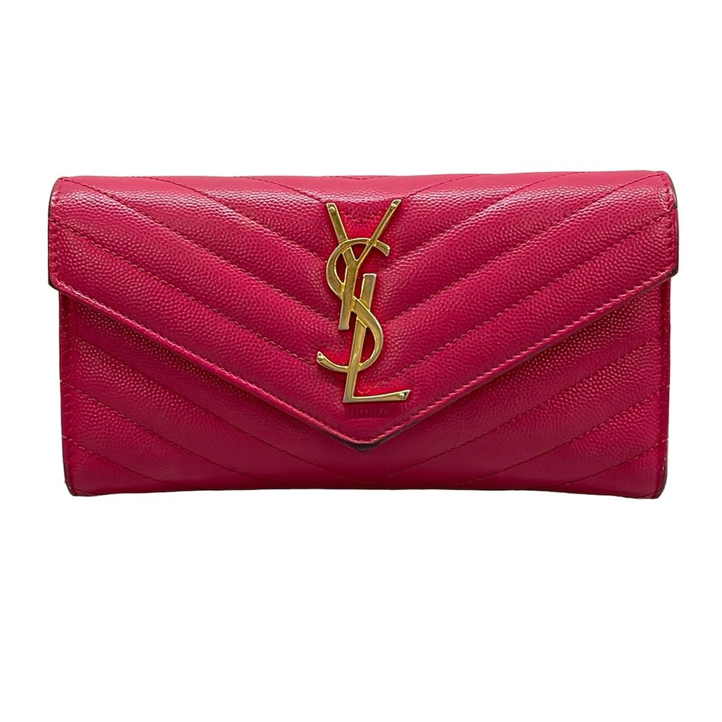 Saint Laurent Paris Wallet Monogram Large Flap Pink Zip Around Leather