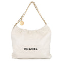 Chanel Chain Shoulder Bag 22 Small Shiny Calfskin White