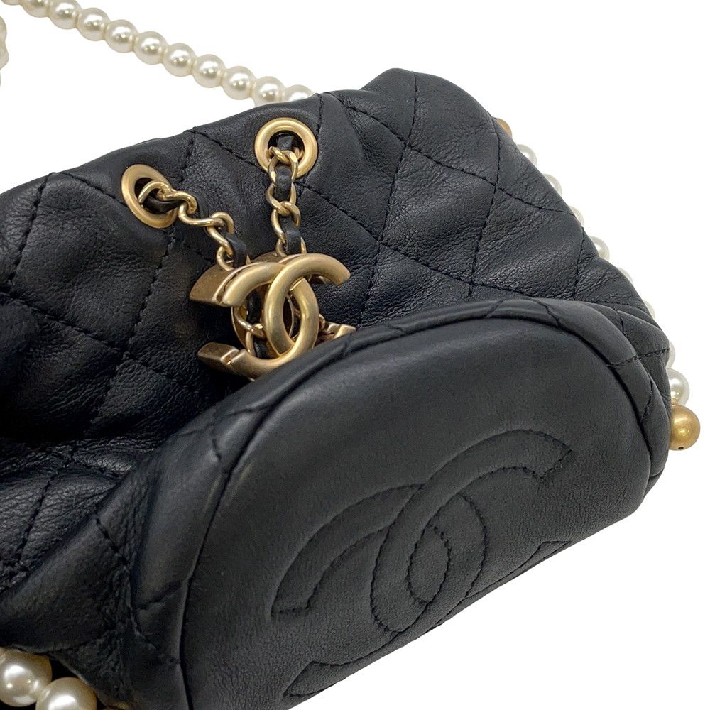 Chanel Chain Shoulder Bag Pearl Quilted CC Logo Black — view 6