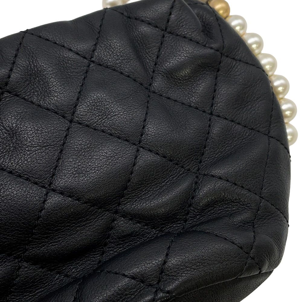 Chanel Chain Shoulder Bag Pearl Quilted CC Logo Black — view 8