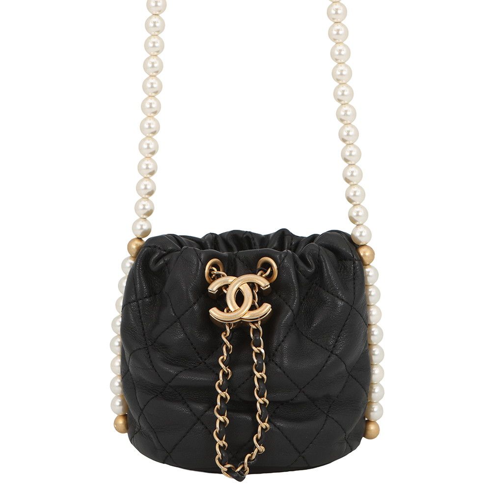 Chanel Chain Shoulder Bag Pearl Quilted CC Logo Black