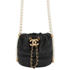 Chanel Chain Shoulder Bag Pearl Quilted CC Logo Black