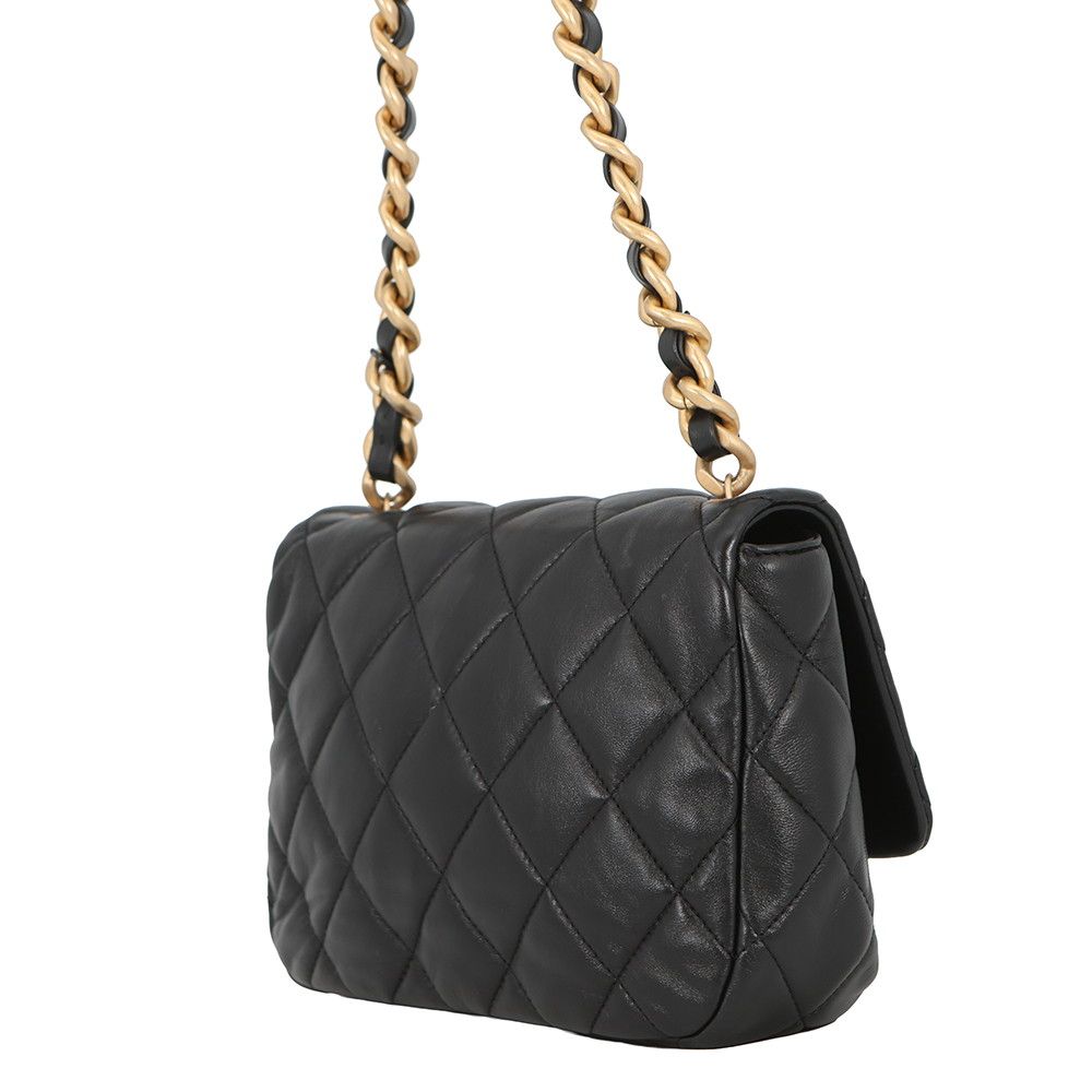 Chanel Chain Shoulder Bag Small Quilted CC Logo Lambskin Black — view 2
