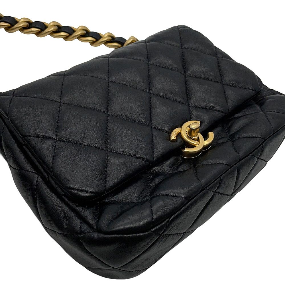 Chanel Chain Shoulder Bag Small Quilted CC Logo Lambskin Black — view 6