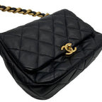 Chanel Chain Shoulder Bag Small Quilted CC Logo Lambskin Black — view 6