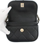 Chanel Chain Shoulder Bag Quilted CC Logo Grained Calfskin — view 5