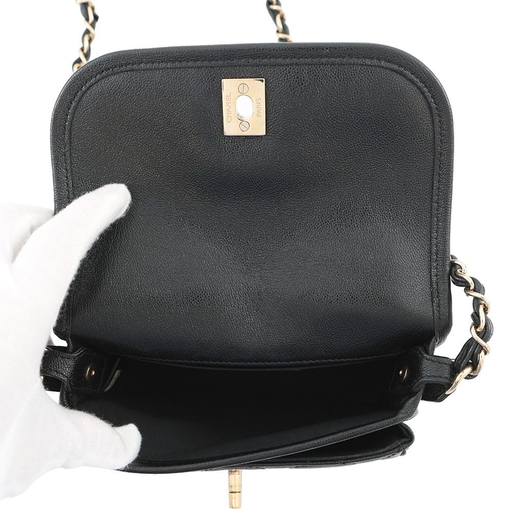 Chanel Chain Shoulder Bag Quilted CC Logo Grained Calfskin — view 6
