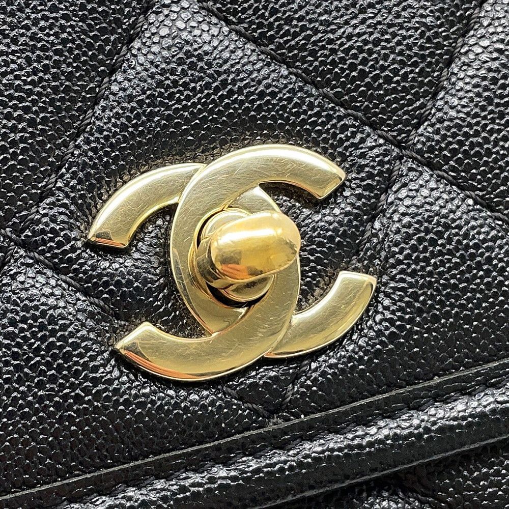 Chanel Chain Shoulder Bag Quilted CC Logo Grained Calfskin — view 7
