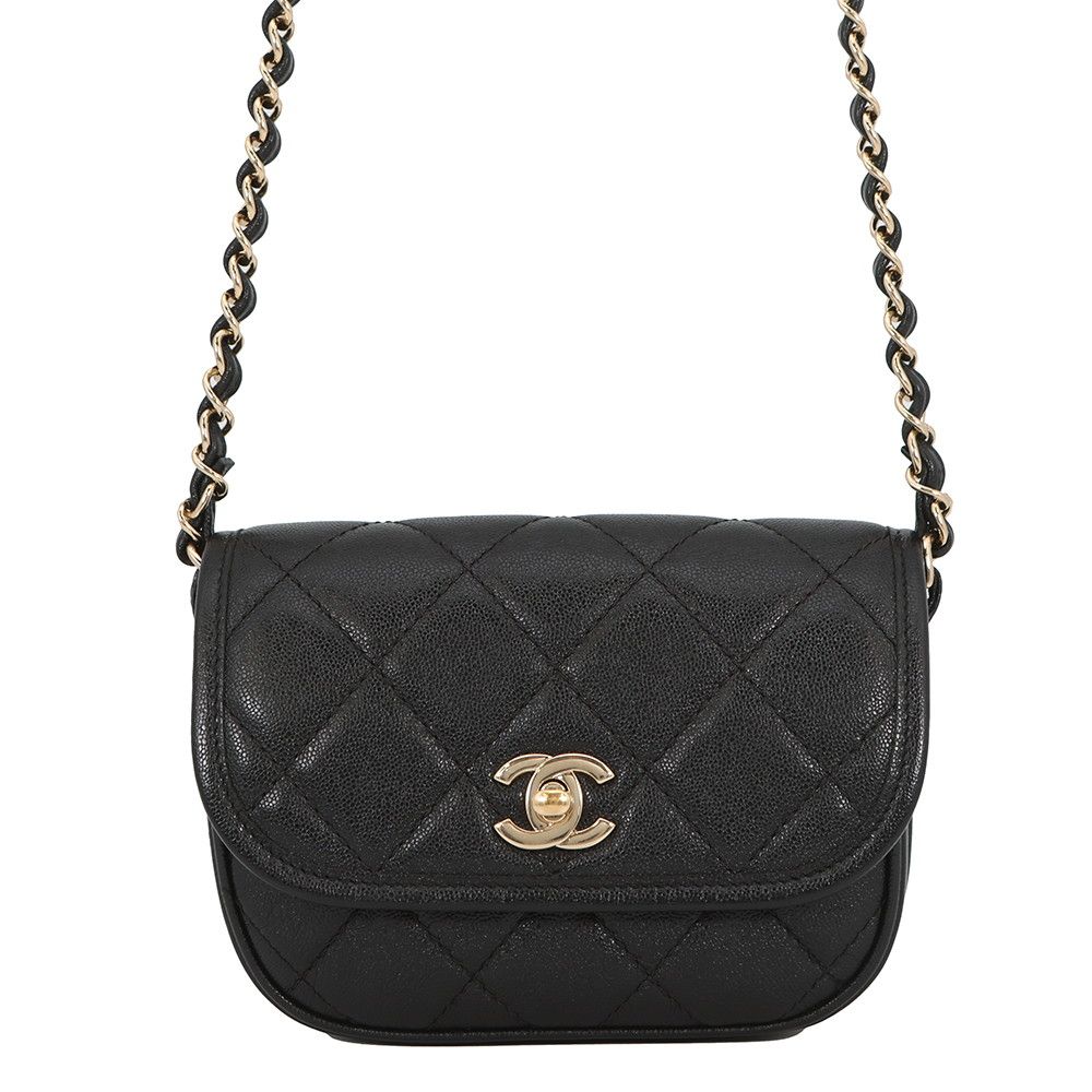 Chanel Chain Shoulder Bag Quilted CC Logo Grained Calfskin