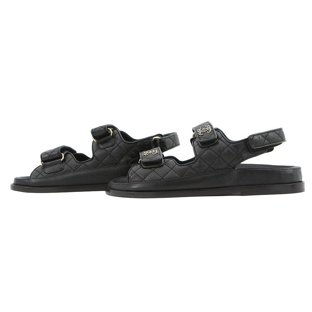 Chanel Sandals CC Logo Quilted Leather 38c Shoes Black — view 2