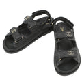 Chanel Sandals CC Logo Quilted Leather 38c Shoes Black
