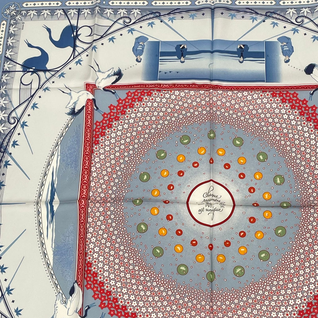 Hermes Carre 90 Chaque Rencontre Est Unique One Era Short Scarf Blue — view 2