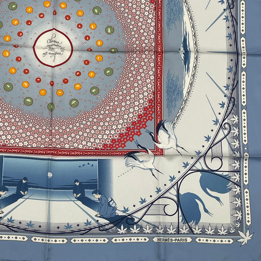 Hermes Carre 90 Chaque Rencontre Est Unique One Era Short Scarf Blue — view 5