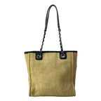 Chanel Tote Deauville Line PM Beige Black White Chain Shoulder Silver Leather — view 3