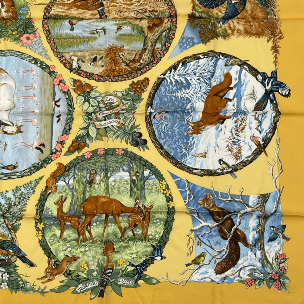 Hermes Carre 90 les Quatre Saisons Four Seasons Silk Scarf Yellow — view 4