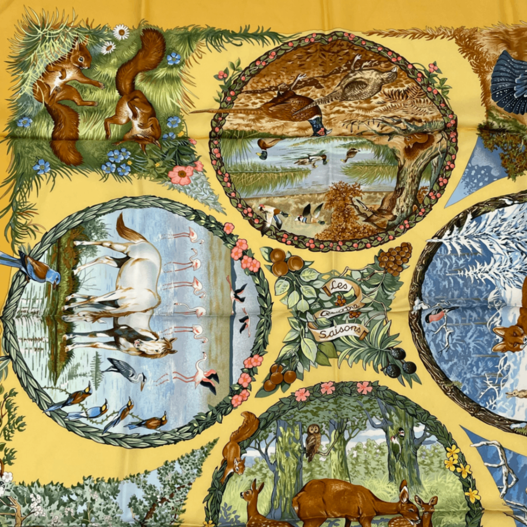 Hermes Carre 90 les Quatre Saisons Four Seasons Silk Scarf Yellow — view 3