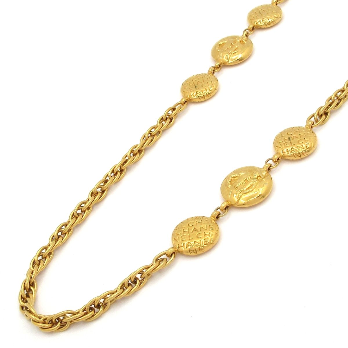 Chanel Necklace Gold Coin Icon Logo Motif Long