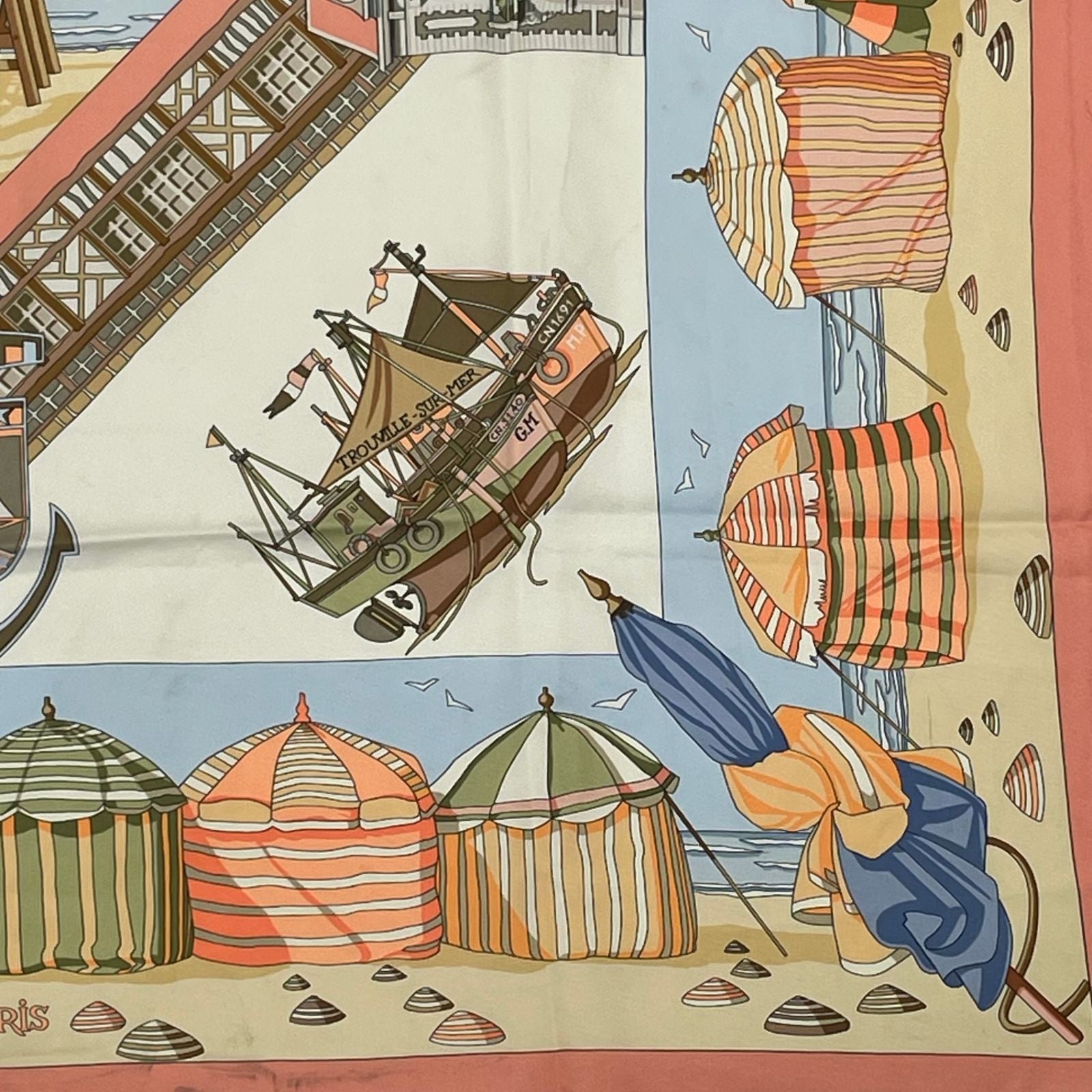Hermes Scarf Silk Carre 90 Charmes Des Plages Normandes Normandy Coast Charm — view 5