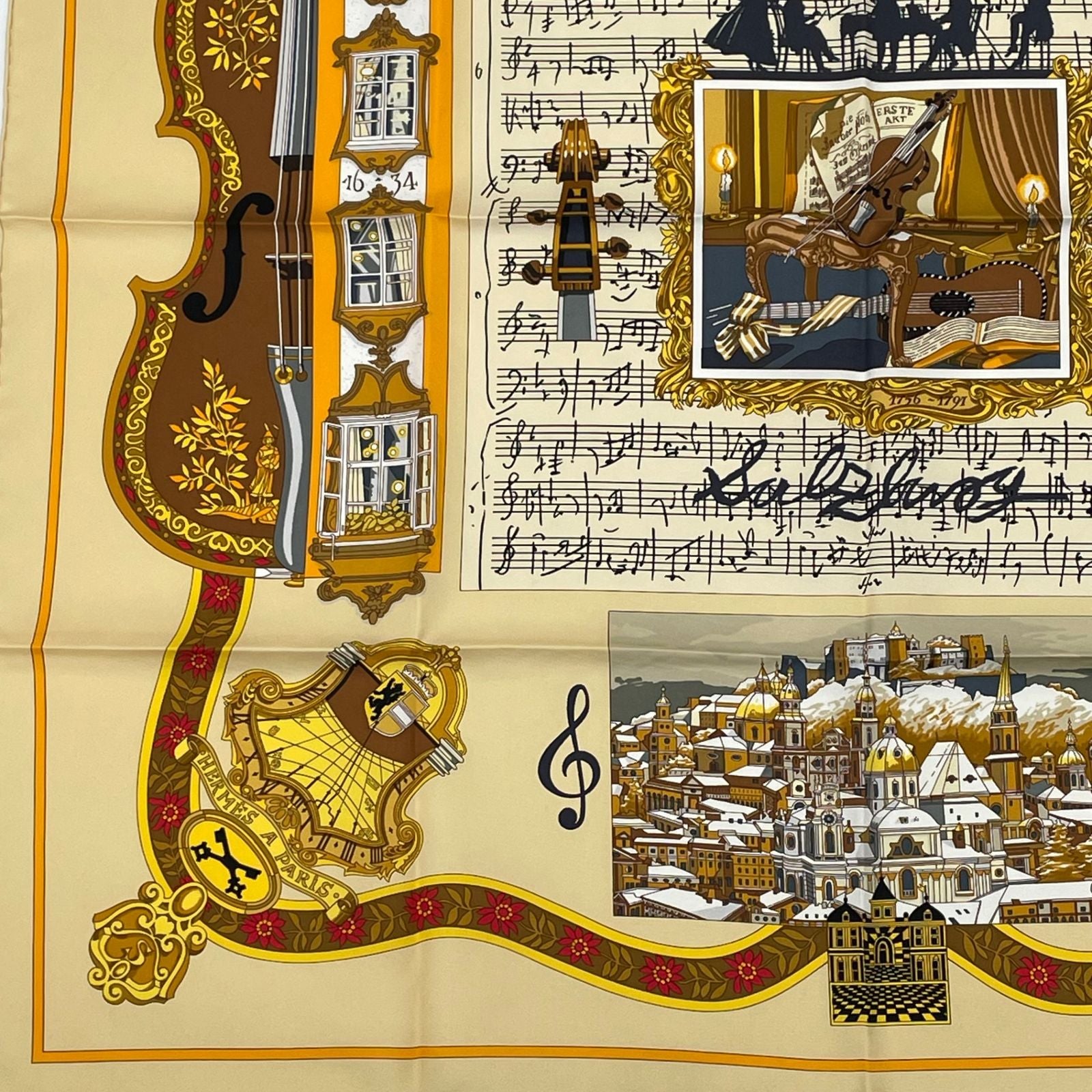 Hermes Carre 90 in Salzburg Yellow Orange Scarf Silk — view 4