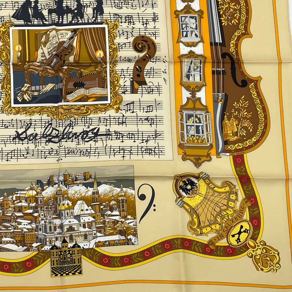 Hermes Carre 90 in Salzburg Yellow Orange Scarf Silk — view 5