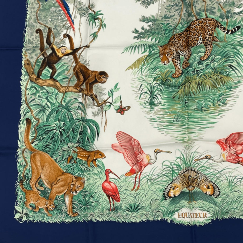 Hermes Scarf Carre 90 Equateur Red Road Under The Animal Bird All Over Pattern