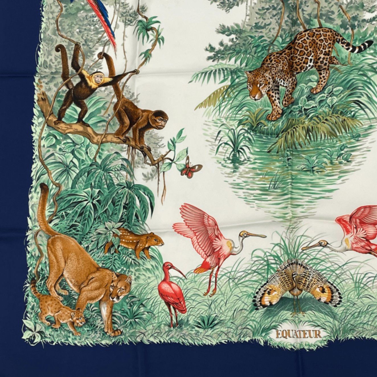 Hermes Scarf Carre 90 Equateur Red Road Under The Animal Bird All Over Pattern