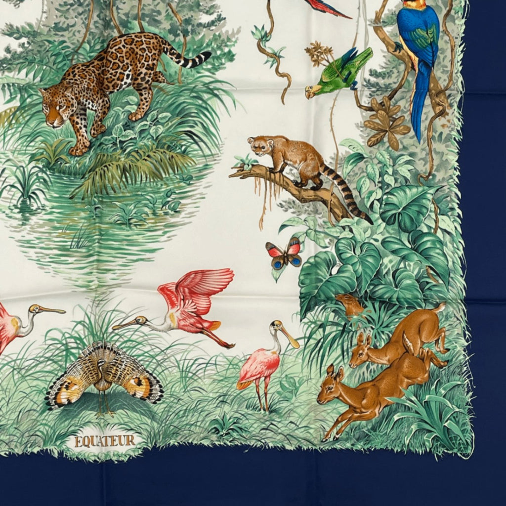 Hermes Scarf Carre 90 Equateur Red Road Under The Animal Bird All Over Pattern