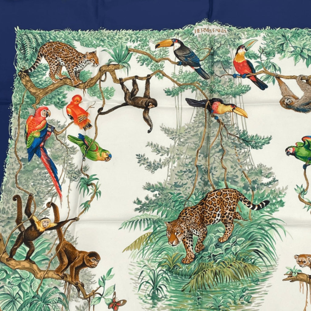 Hermes Scarf Carre 90 Equateur Red Road Under The Animal Bird All Over Pattern