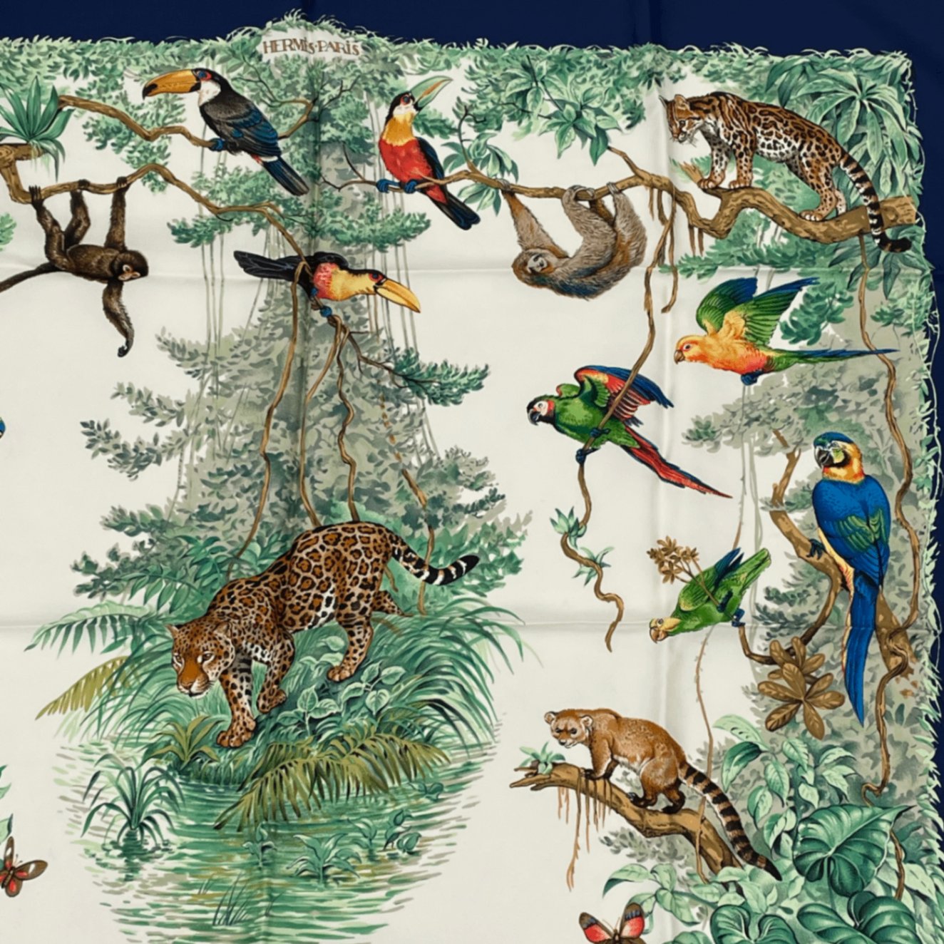 Hermes Scarf Carre 90 Equateur Red Road Under The Animal Bird All Over Pattern