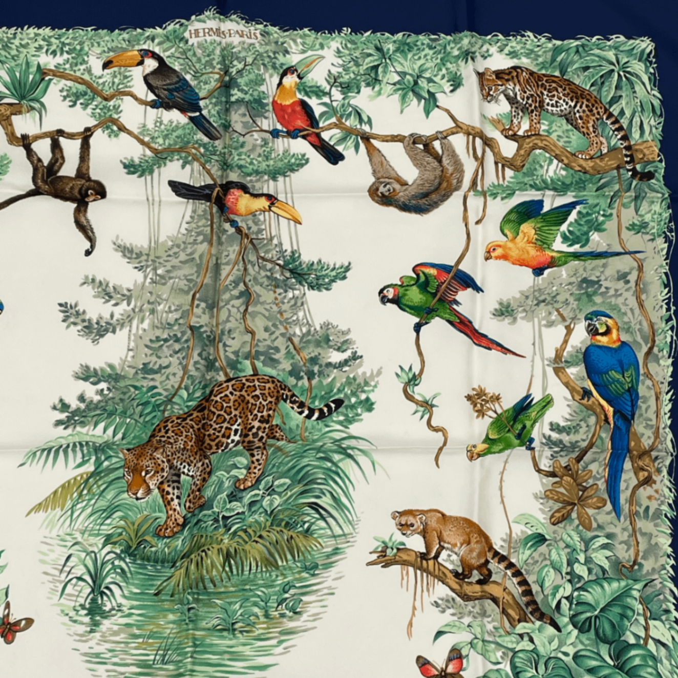 Hermes Scarf Carre 90 Equateur Red Road Under the Animal Bird All Over Pattern — view 4