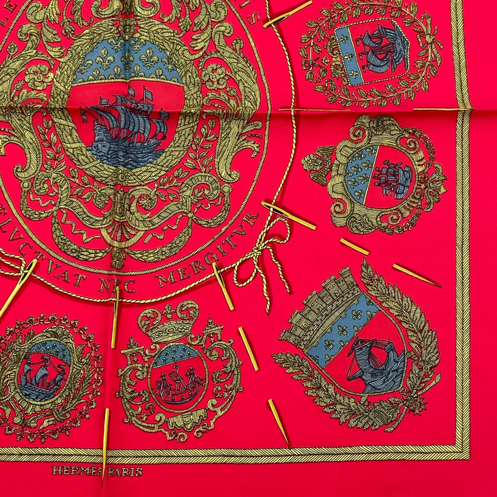 Hermes les Armes de Paris Coat of Arms of Scarf Silk Red Multicolor — view 5