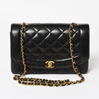 Chanel Diana Quilted 25 S Flap S Chain Shoulder Bag CC Logo Lambskin Black