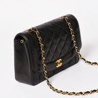 Chanel Diana Quilted 25 S Flap S Chain Shoulder Bag CC Logo Lambskin Black — view 3