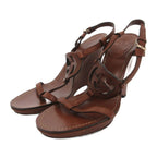 Gucci Wedge Sole Sandals Strap Logo Leather 38.5 Brown