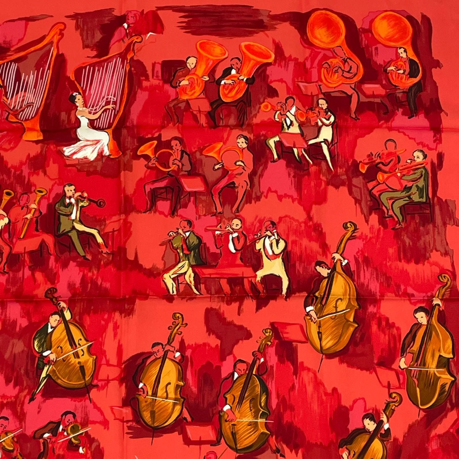 Hermes Carre 90 Concerto Red Silk 100% Scarf — view 3