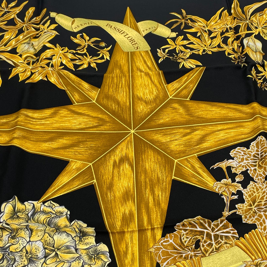 Hermes Carre 90 Passiflores Passion Flower Black Silk 100% Scarf — view 6