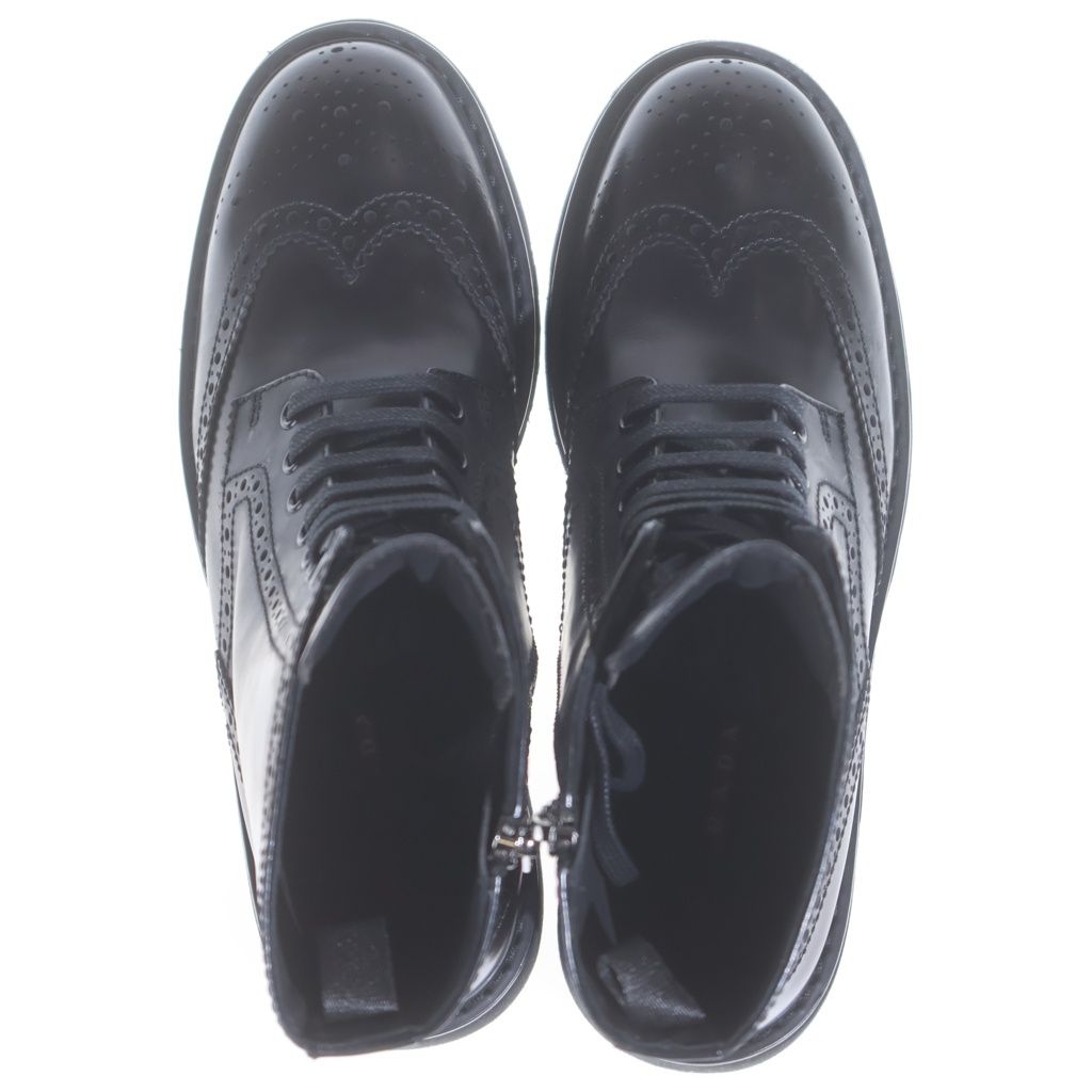 Prada Sport Wingtip Side Zip Leather Lace Up Boots Black — view 4