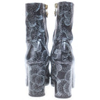 Chanel Camellia Printed Ankle Boots CC Logo Charm Leather Heels Black — view 3